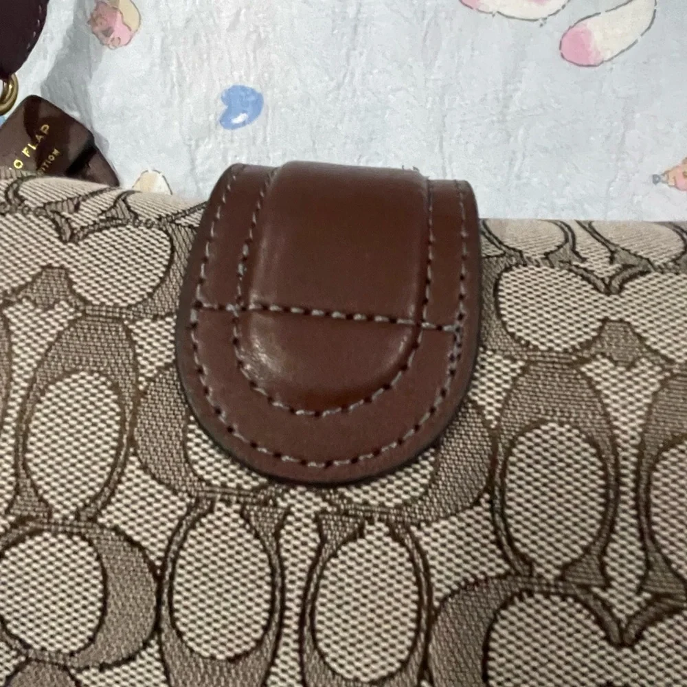 Coach Brown Logo Canvas and Leather Shoulder Bag with Gold Hardware